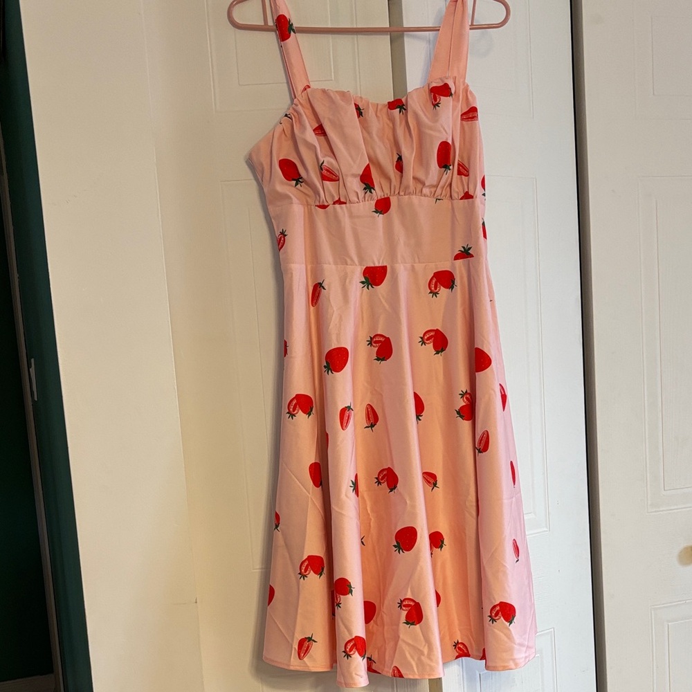 Pink Strawberry-Print Summer Dress